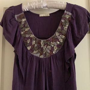 Lush Beads & Sequins Tee has Cascade sleeves, Great length, Stretchy!